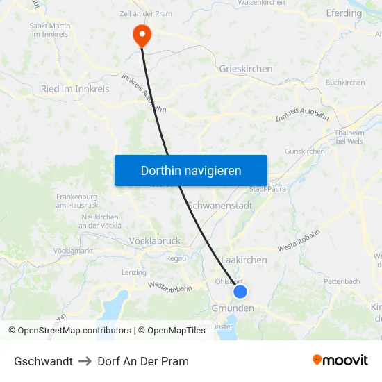 Gschwandt to Dorf An Der Pram map