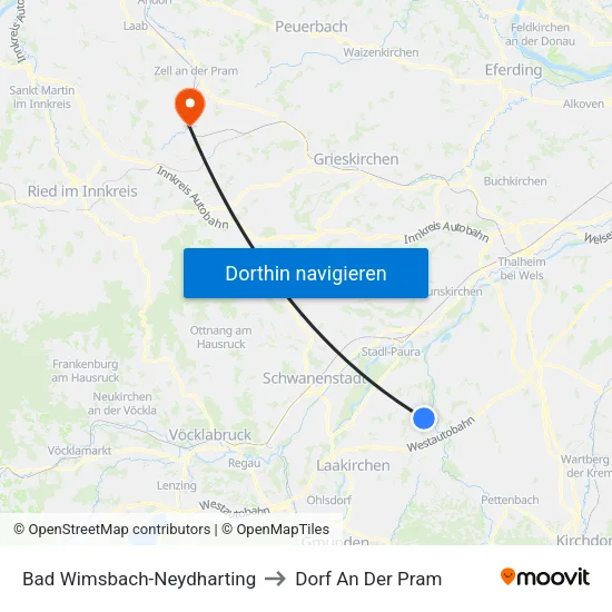 Bad Wimsbach-Neydharting to Dorf An Der Pram map