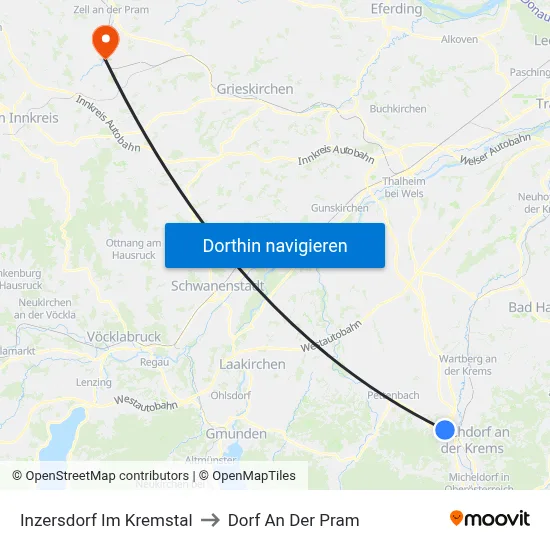 Inzersdorf Im Kremstal to Dorf An Der Pram map