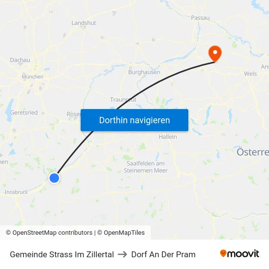 Gemeinde Strass Im Zillertal to Dorf An Der Pram map