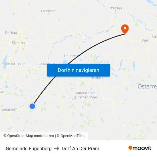 Gemeinde Fügenberg to Dorf An Der Pram map