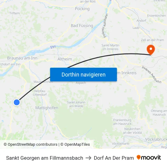 Sankt Georgen am Fillmannsbach to Dorf An Der Pram map