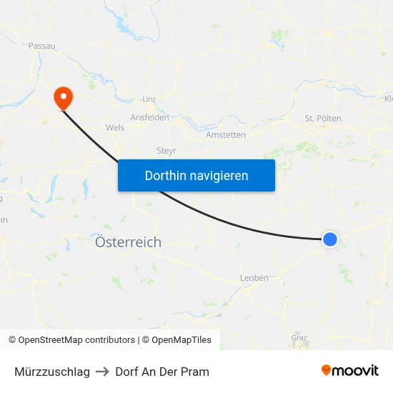 Mürzzuschlag to Dorf An Der Pram map
