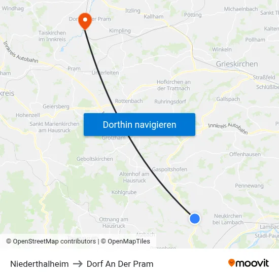Niederthalheim to Dorf An Der Pram map