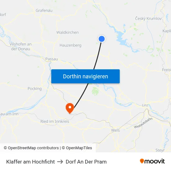 Klaffer am Hochficht to Dorf An Der Pram map