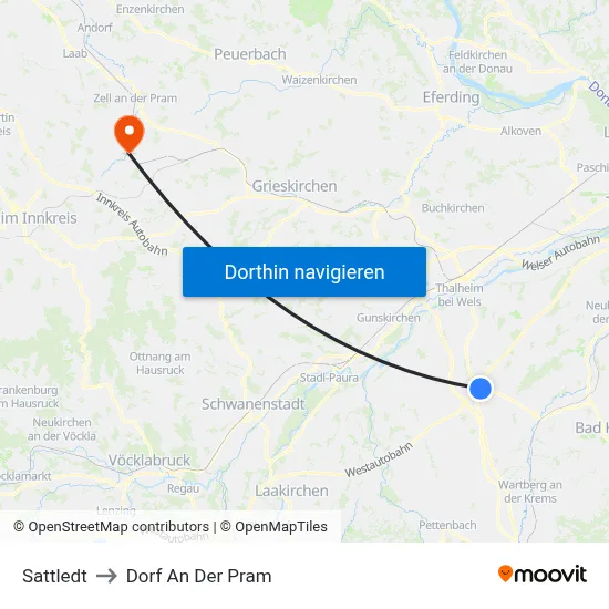 Sattledt to Dorf An Der Pram map