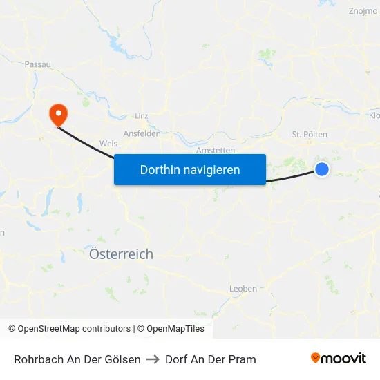 Rohrbach An Der Gölsen to Dorf An Der Pram map