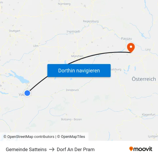 Gemeinde Satteins to Dorf An Der Pram map