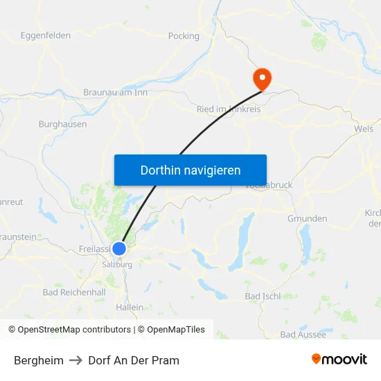 Bergheim to Dorf An Der Pram map