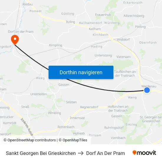 Sankt Georgen Bei Grieskirchen to Dorf An Der Pram map