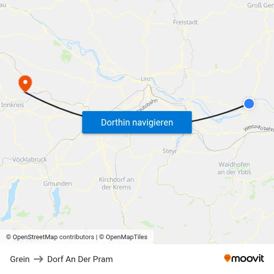 Grein to Dorf An Der Pram map