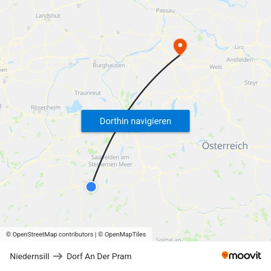 Niedernsill to Dorf An Der Pram map