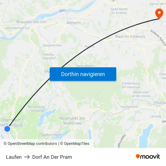 Laufen to Dorf An Der Pram map