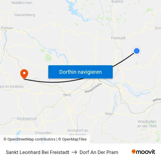 Sankt Leonhard Bei Freistadt to Dorf An Der Pram map