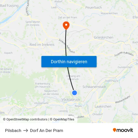 Pilsbach to Dorf An Der Pram map