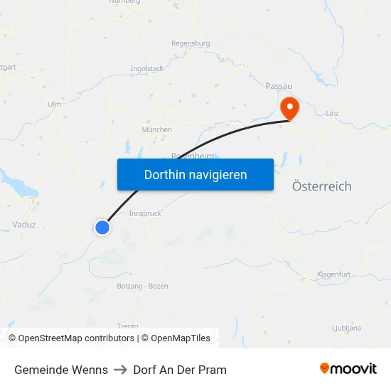 Gemeinde Wenns to Dorf An Der Pram map