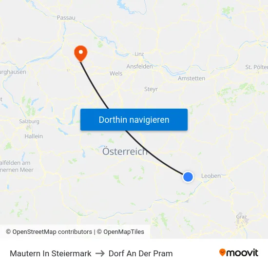 Mautern In Steiermark to Dorf An Der Pram map