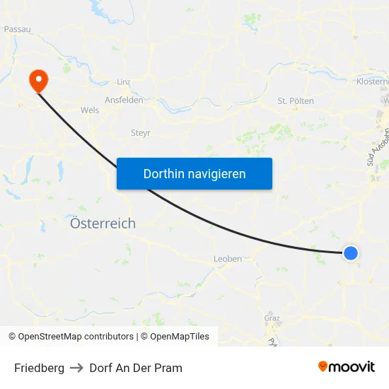 Friedberg to Dorf An Der Pram map