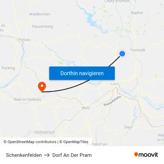 Schenkenfelden to Dorf An Der Pram map