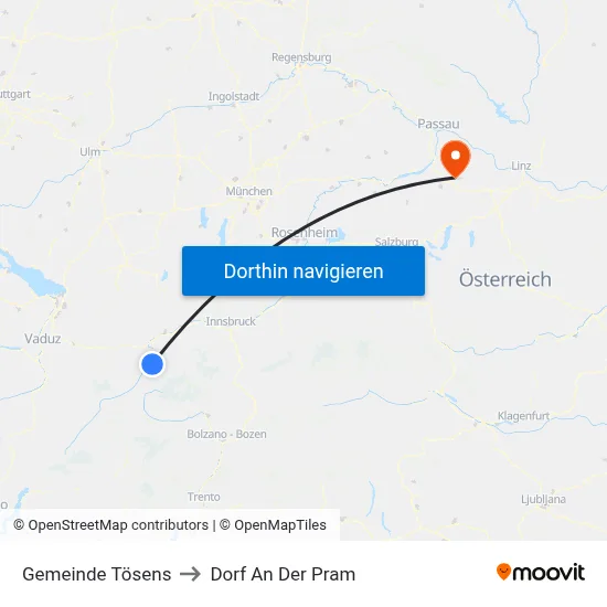 Gemeinde Tösens to Dorf An Der Pram map