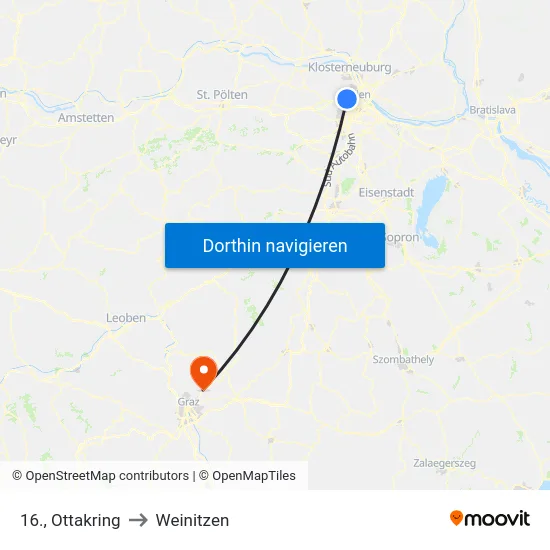 16., Ottakring to Weinitzen map