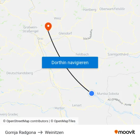 Gornja Radgona to Weinitzen map