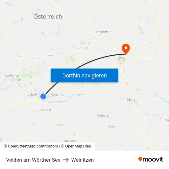 Velden am Wörther See to Weinitzen map