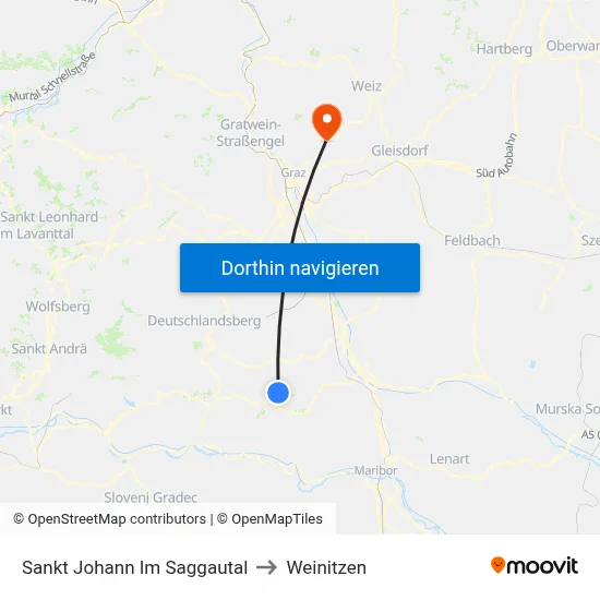 Sankt Johann Im Saggautal to Weinitzen map