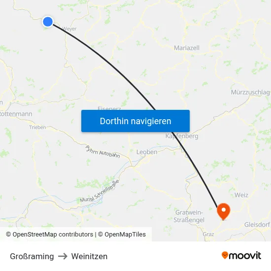 Großraming to Weinitzen map