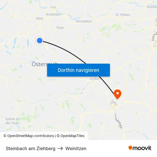 Steinbach am Ziehberg to Weinitzen map