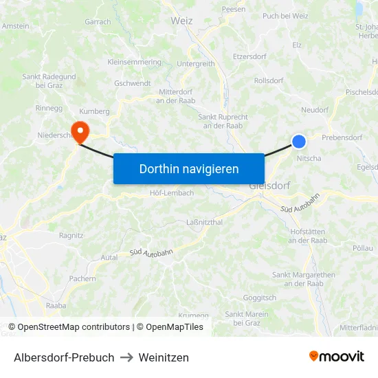 Albersdorf-Prebuch to Weinitzen map
