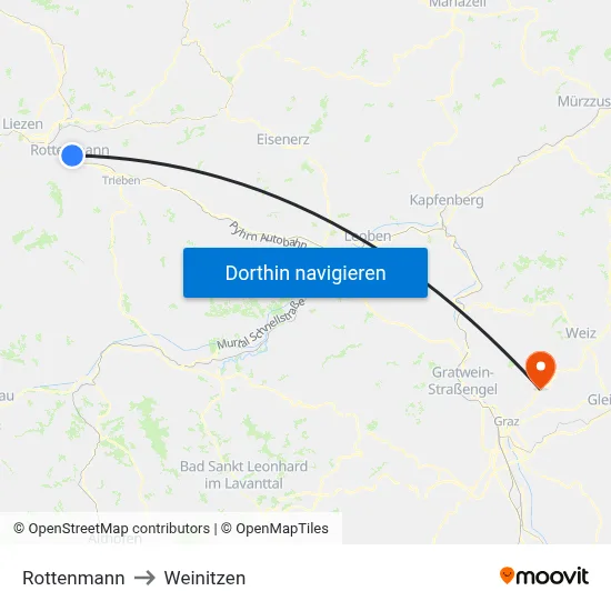 Rottenmann to Weinitzen map