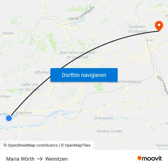 Maria Wörth to Weinitzen map