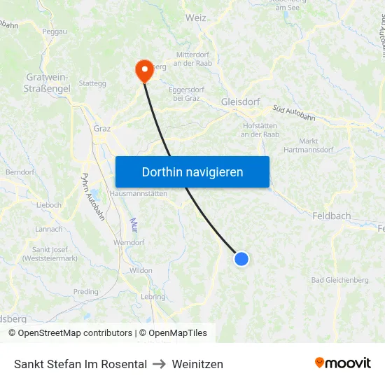 Sankt Stefan Im Rosental to Weinitzen map