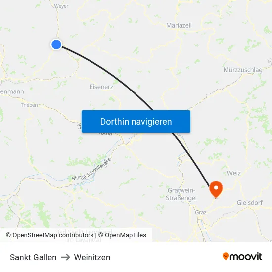 Sankt Gallen to Weinitzen map