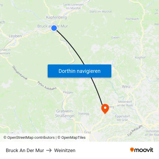 Bruck An Der Mur to Weinitzen map