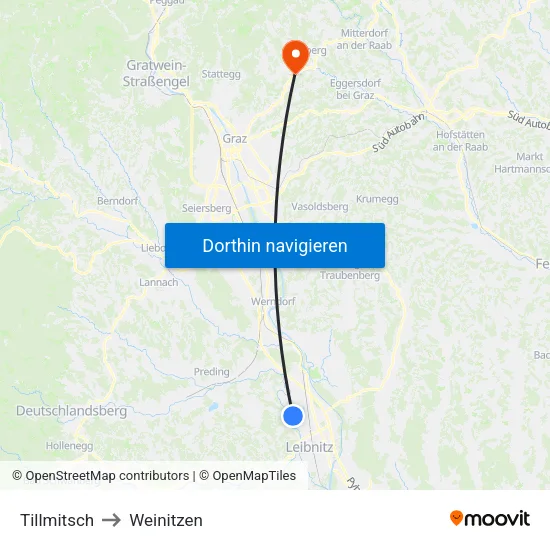 Tillmitsch to Weinitzen map