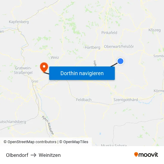 Olbendorf to Weinitzen map