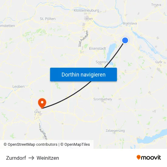 Zurndorf to Weinitzen map