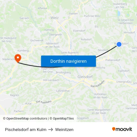 Pischelsdorf am Kulm to Weinitzen map