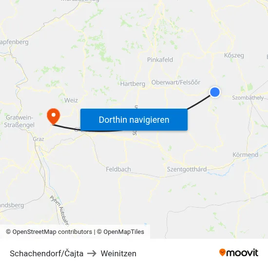 Schachendorf/Čajta to Weinitzen map