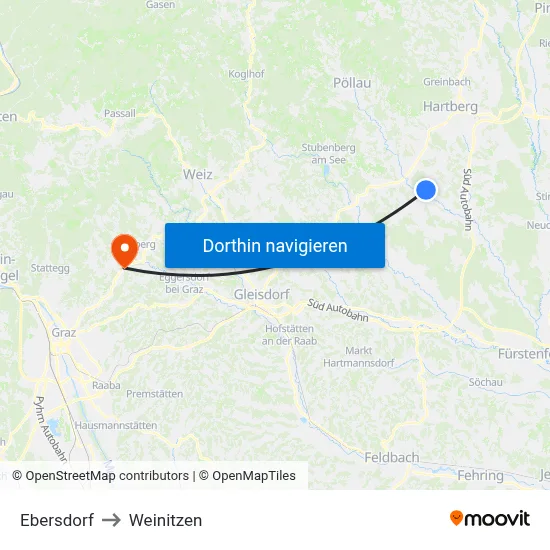 Ebersdorf to Weinitzen map