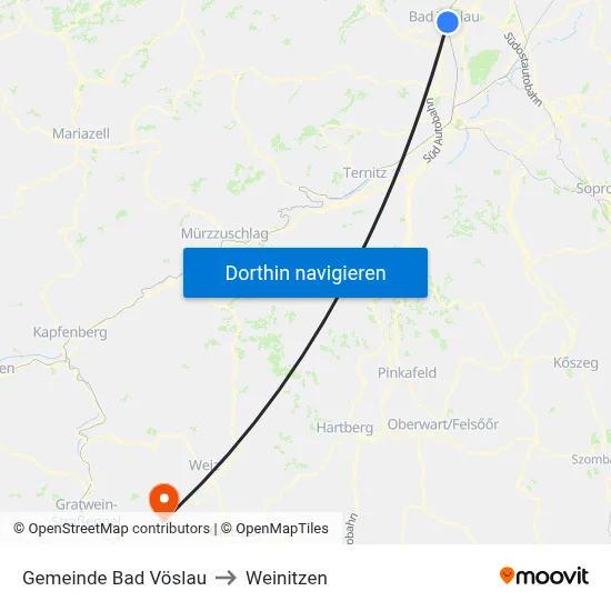 Gemeinde Bad Vöslau to Weinitzen map