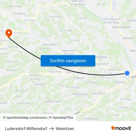 Ludersdorf-Wilfersdorf to Weinitzen map