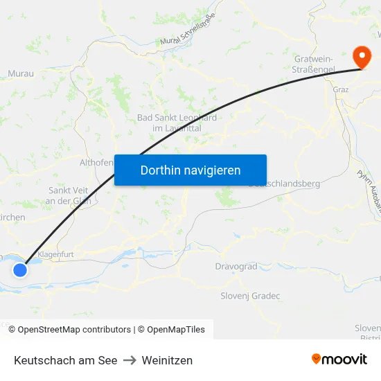 Keutschach am See to Weinitzen map