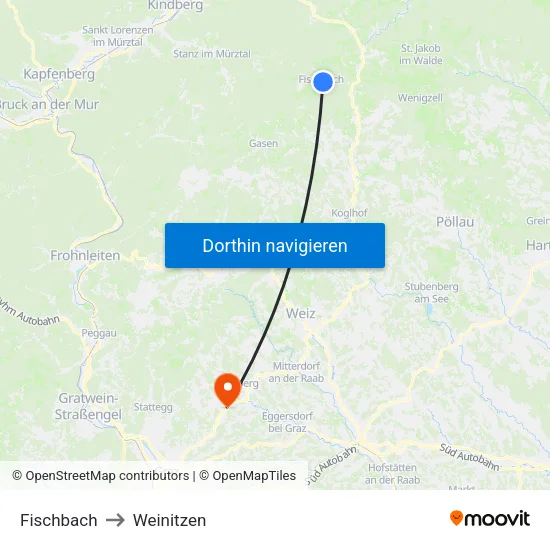 Fischbach to Weinitzen map