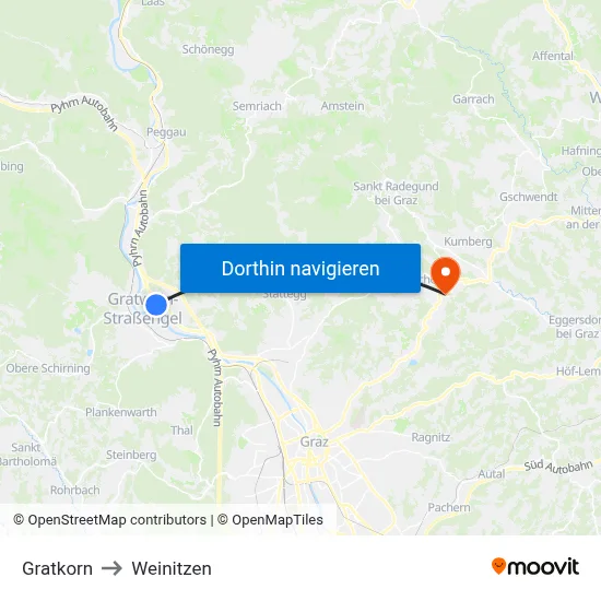 Gratkorn to Weinitzen map