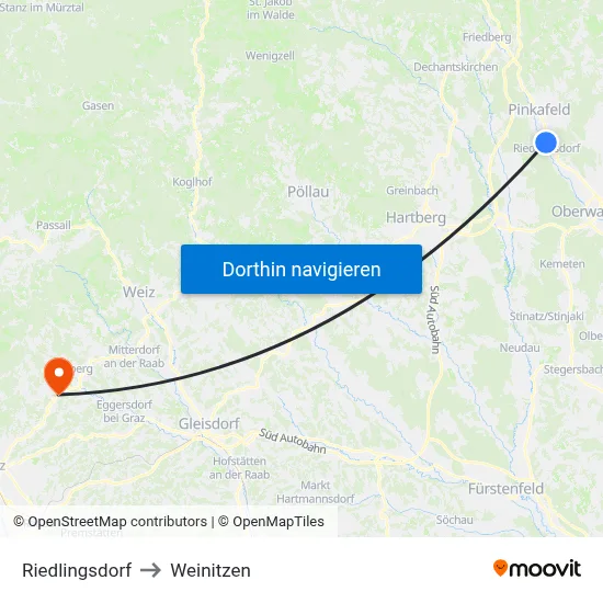 Riedlingsdorf to Weinitzen map