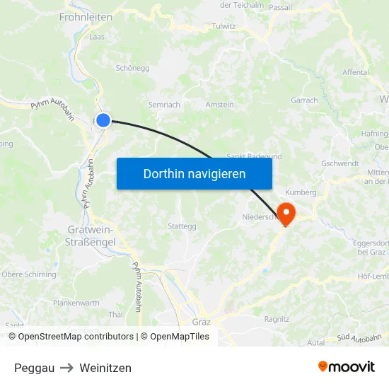 Peggau to Weinitzen map
