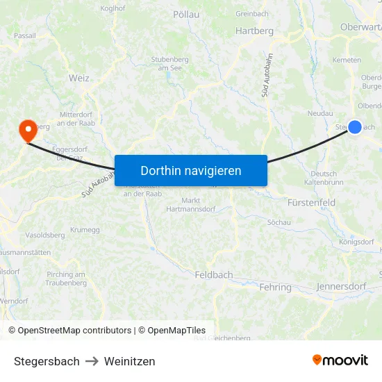 Stegersbach to Weinitzen map
